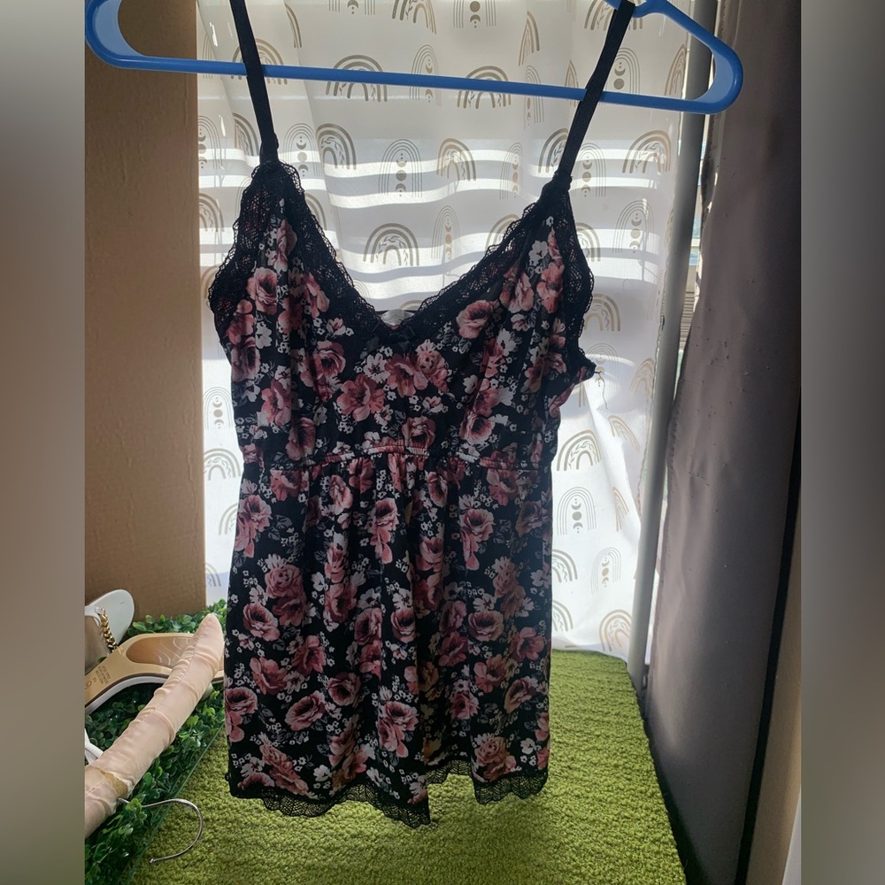 Black Floral Lace Trim Cami